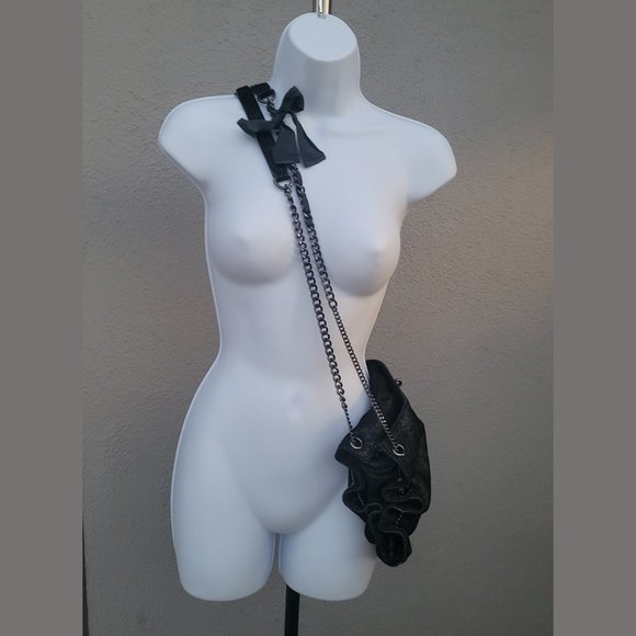 J Crew Suede Crossbody/Shoulder Purse w/ Chain Straps + Bow Tie Accents - Picture 3 of 16